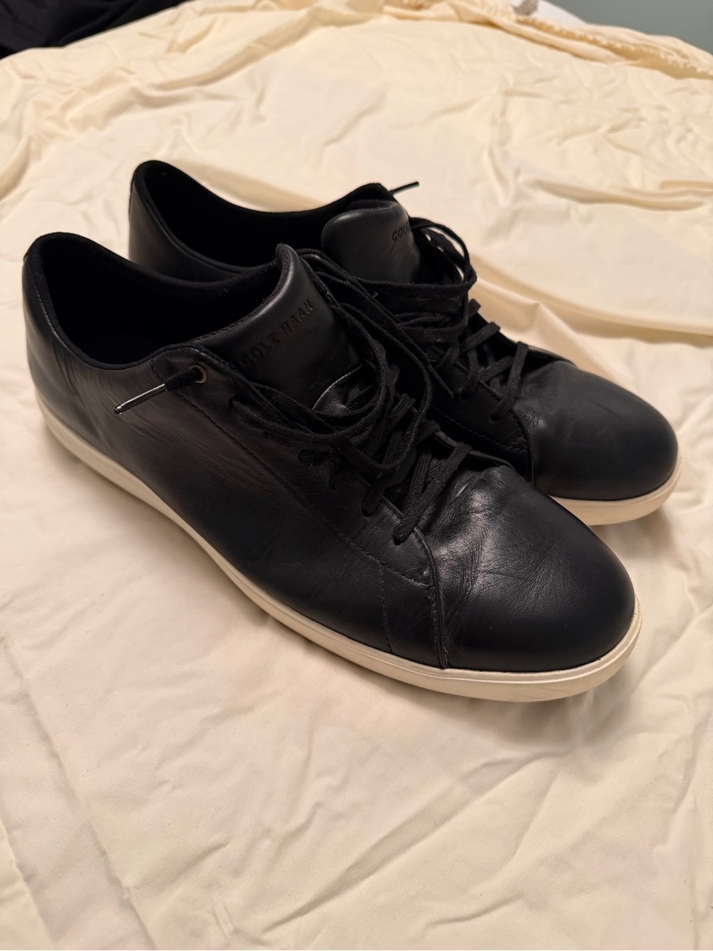 Cole Haan Black Leather Low-Top Sneakers with White Sole